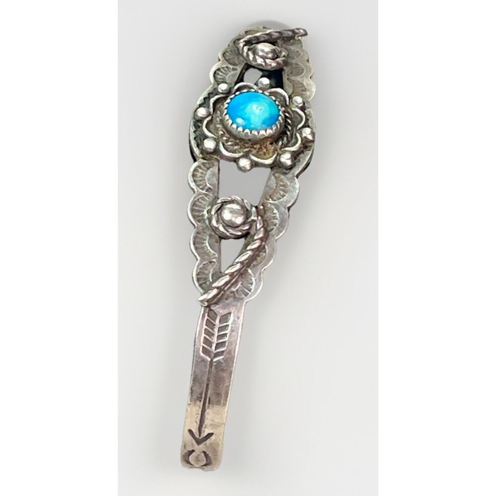 Vintage Navajo Sterling Silver Turquoise Floral Cuff Bracelet Handmade READ*